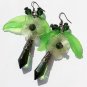 Bronze earrings with tassels and green crystal beads adorned with flowers and leaves: "Verdoyance"