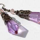 Bronze earrings with purple crystal tassels and bicones: "Raindrops from Heaven"-Mod Purple