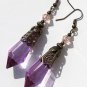 Bronze earrings with purple crystal tassels and bicones: "Raindrops from Heaven"-Mod Purple