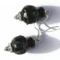 Baroque silvered earrings in lampwork glass with blue and green reflections: "Ballade à Venise"