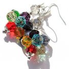 Silvered earrings with faceted multi colored crystal pearls : "Clusters of energies"