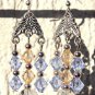 Silvered earrings in yellow and transparent glass and blue crystal:"A ray of sunshine in the sky"