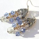 Silvered earrings in yellow and transparent glass and  blue crystal:"A ray of sunshine in the sky"