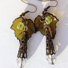Bronze earrings with leaves and glass beads in autumn tones "Autumn dew in the garden