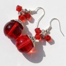 Silvered earrings with large red pearls and bicones in crystal "Les cristallines" - Red