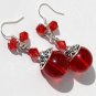 Silvered earrings with large red pearls and bicones in crystal "Les cristallines" - Red