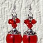Silvered earrings with large red pearls and bicones in crystal "Les cristallines" - Red