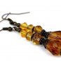 Bronze earrings, drops and glass beads and crystal in shades of yellow: "Under the sun exactly"