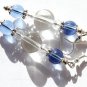 Silvered earrings with blue and transparent glass beads: "Les attrape-lumière" - Blue