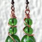 Bronze and copper earrings with green lampwork glass beads: "ZÃ©bulon menthol"