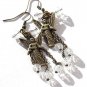 Bronze earrings with angels and transparent faceted crystal beads: "Guardian Angels"