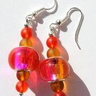 Silvered earrings in frosted glass beads on two-tone pink and copper pearls
