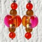 Silvered earrings in frosted glass beads on two-tone pink and copper pearls