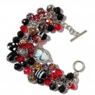 Lampwork Bracelet with black and red glass beads on silvered chain: "Le rouge et le Noir"