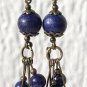 Lapis lazuli pearl cluster earrings on bronze earrings: "Blue night"