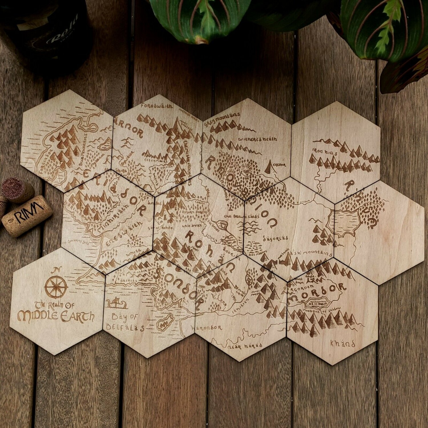 Middle Earth Map - Set of 12 Lord of the Rings Wood Coasters - LOTR Coaster