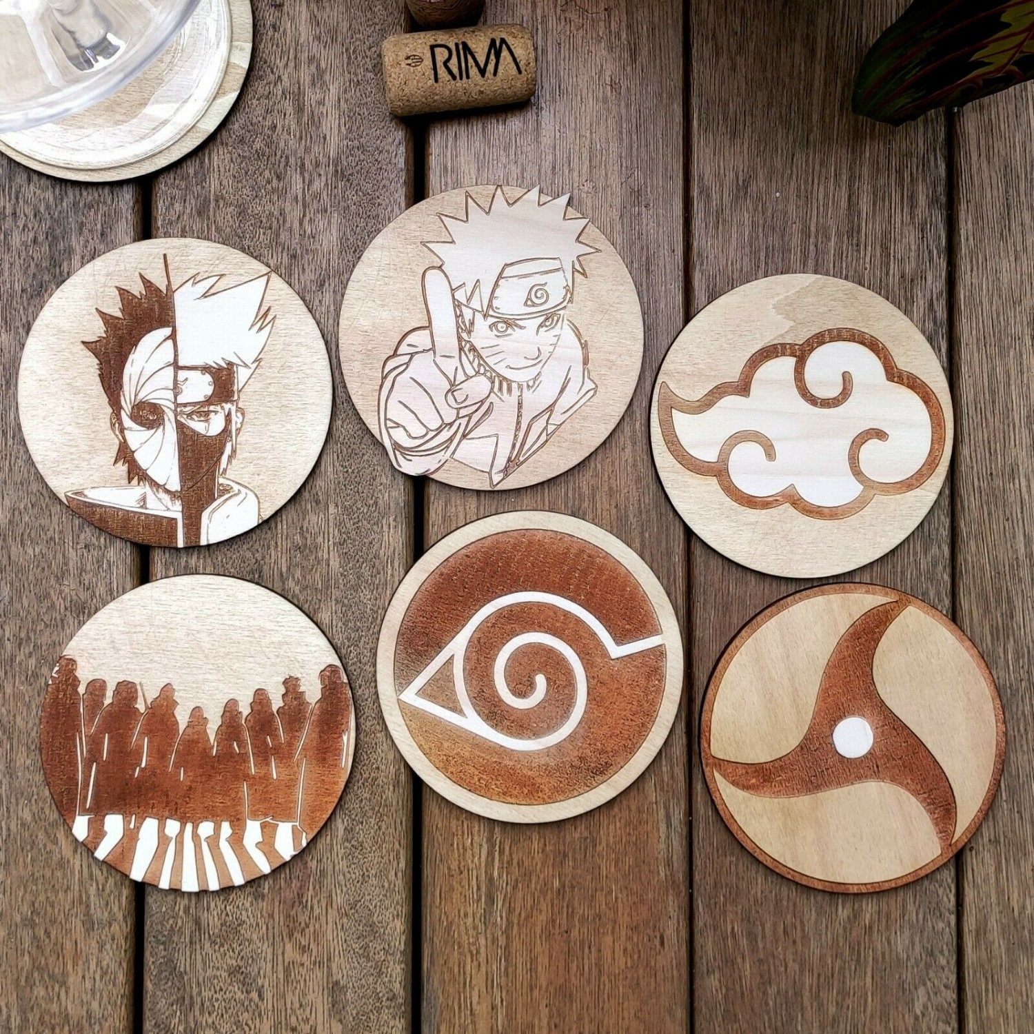 Set of 6 Naruto Wood Coasters - Cup Holder - Anime