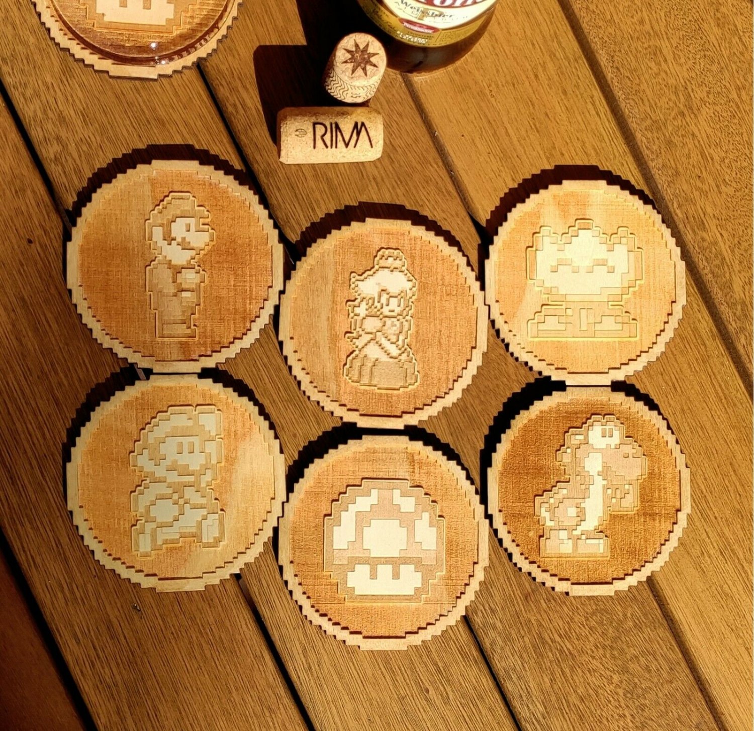 Set of 6 Super Mario Wood Coasters - Cup Holder