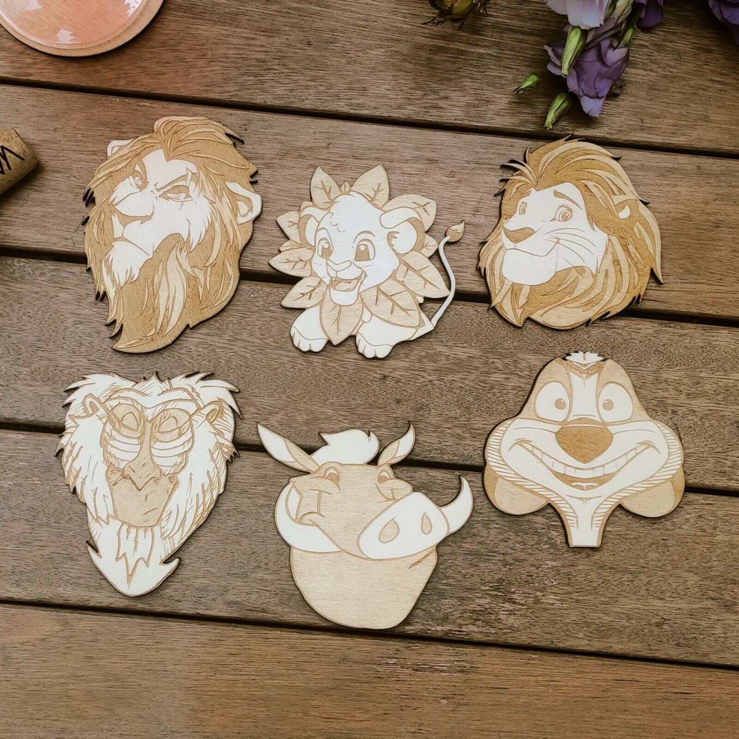 Set of 6 The Lion King Wood Coasters - Cup Holder - Glass Holder - Gift