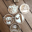 Set of 5 The Mandalorian Wood Coasters - Baby Yoda Coaster -Star Wars Cup Holder