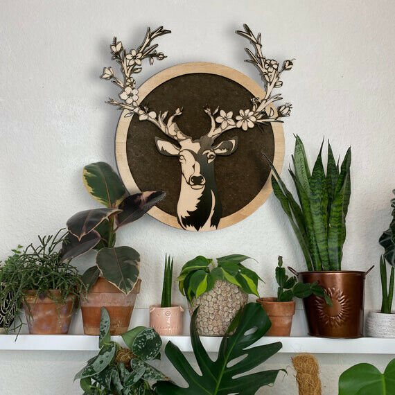 Deer - Wood  and Cork Wall Art Decor - Nature Board - Modern Art - Layered Art