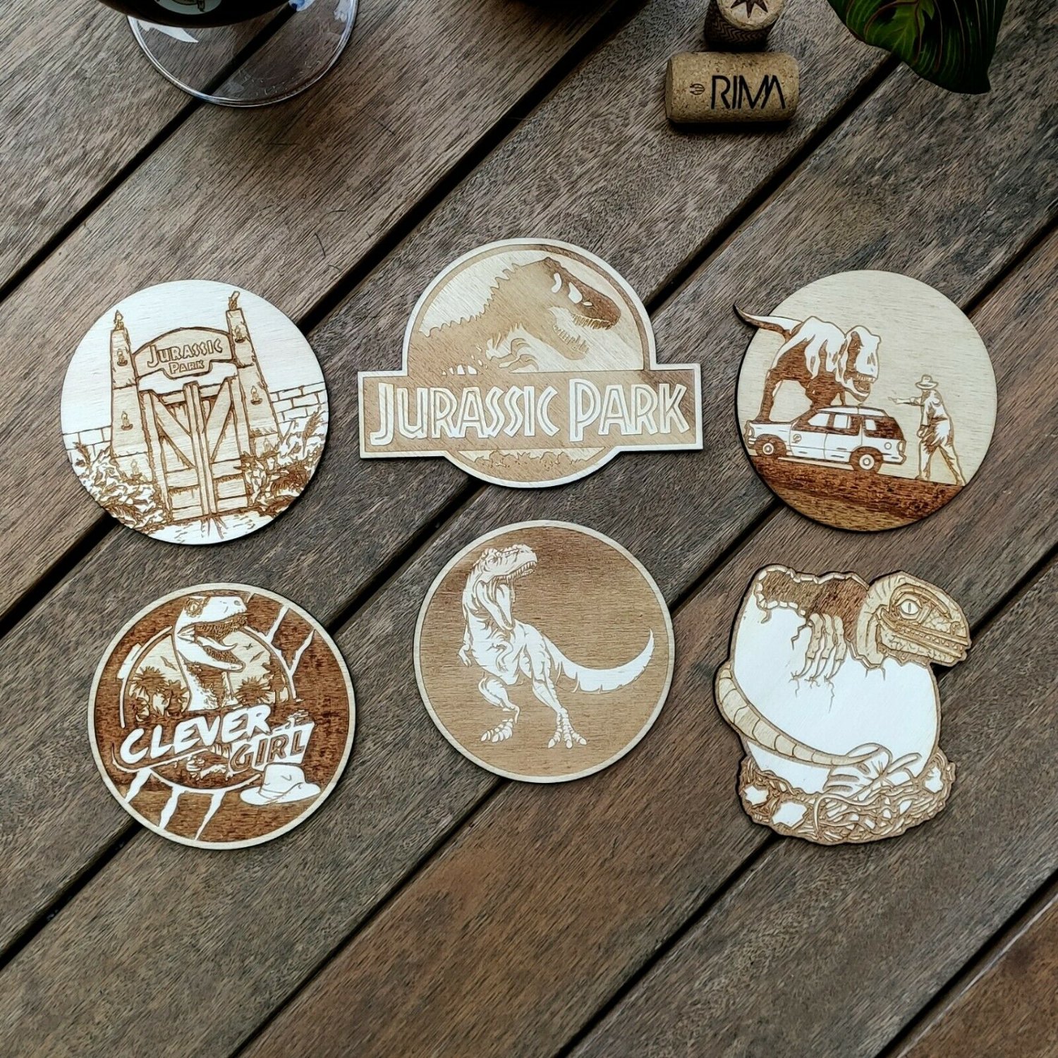 Set of 6 Jurassic Park Wood Coasters - Cup Holder
