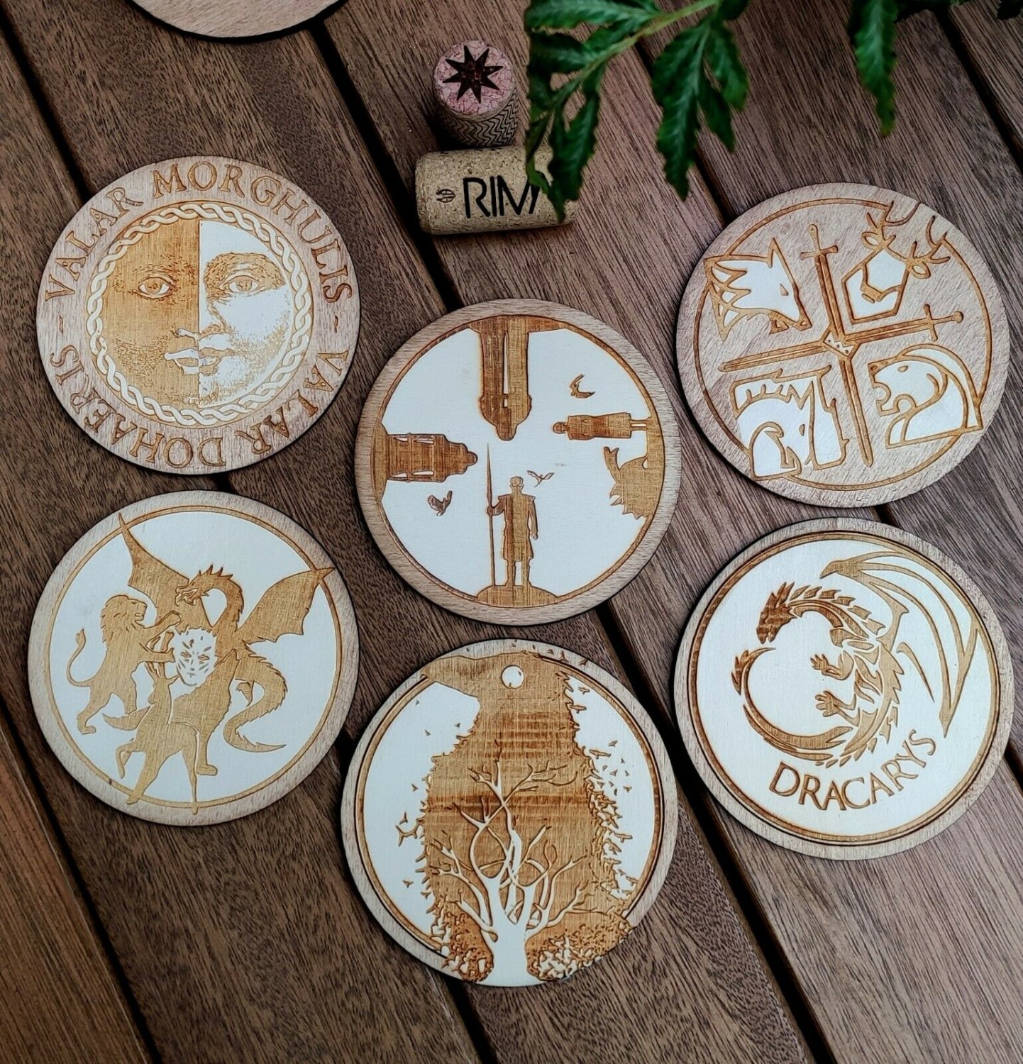 Set of 6 Game of Thrones Wood Coasters - GOT Coaster - Cup Holder
