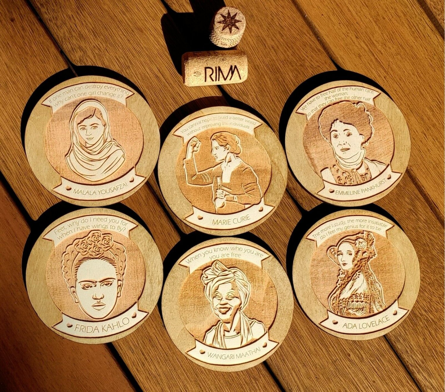 Set of 6 Feminist Wood Coasters - Cup Holder