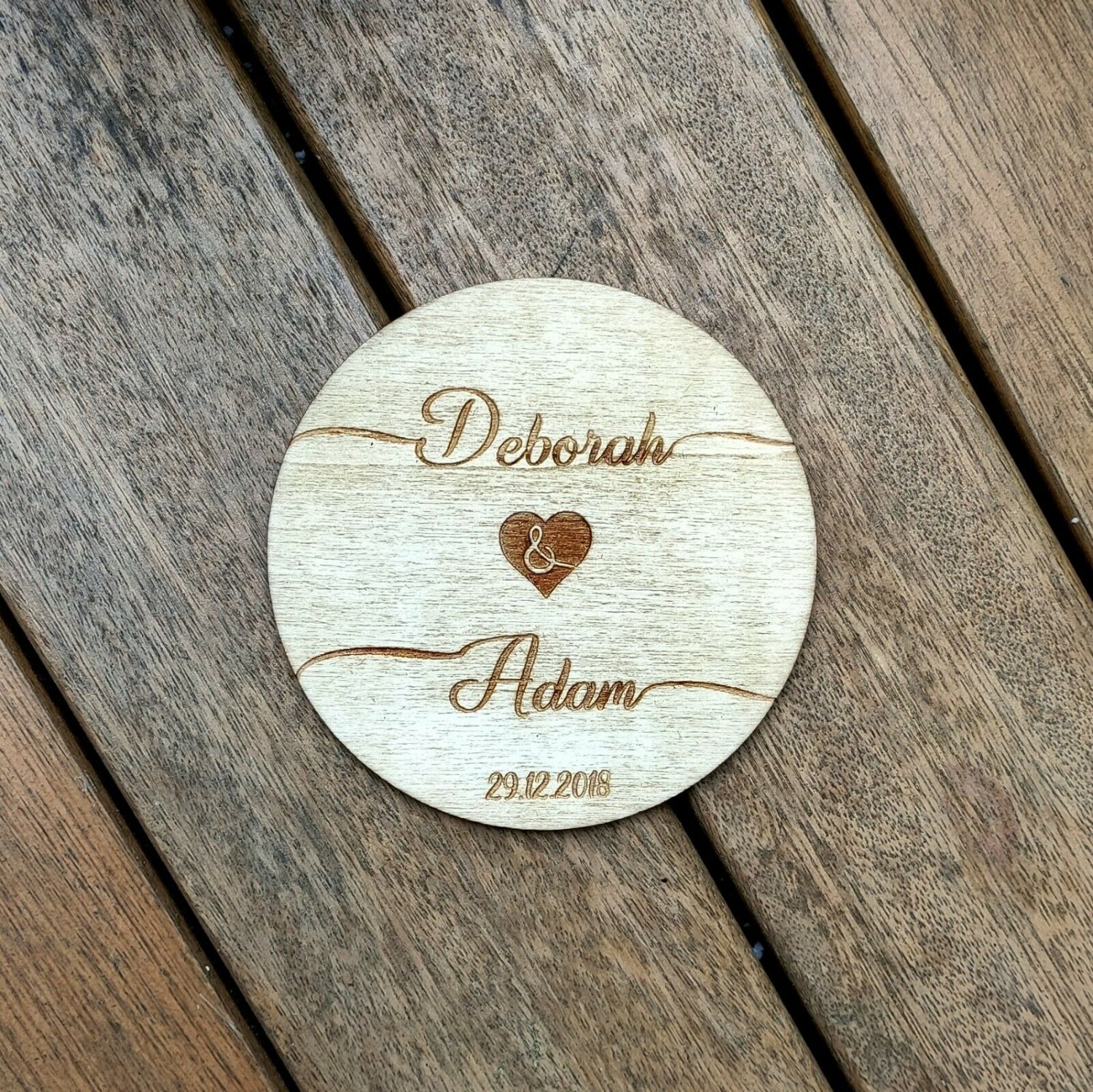 Set of 6 Custom Wedding Wood Coasters - Cup Holder