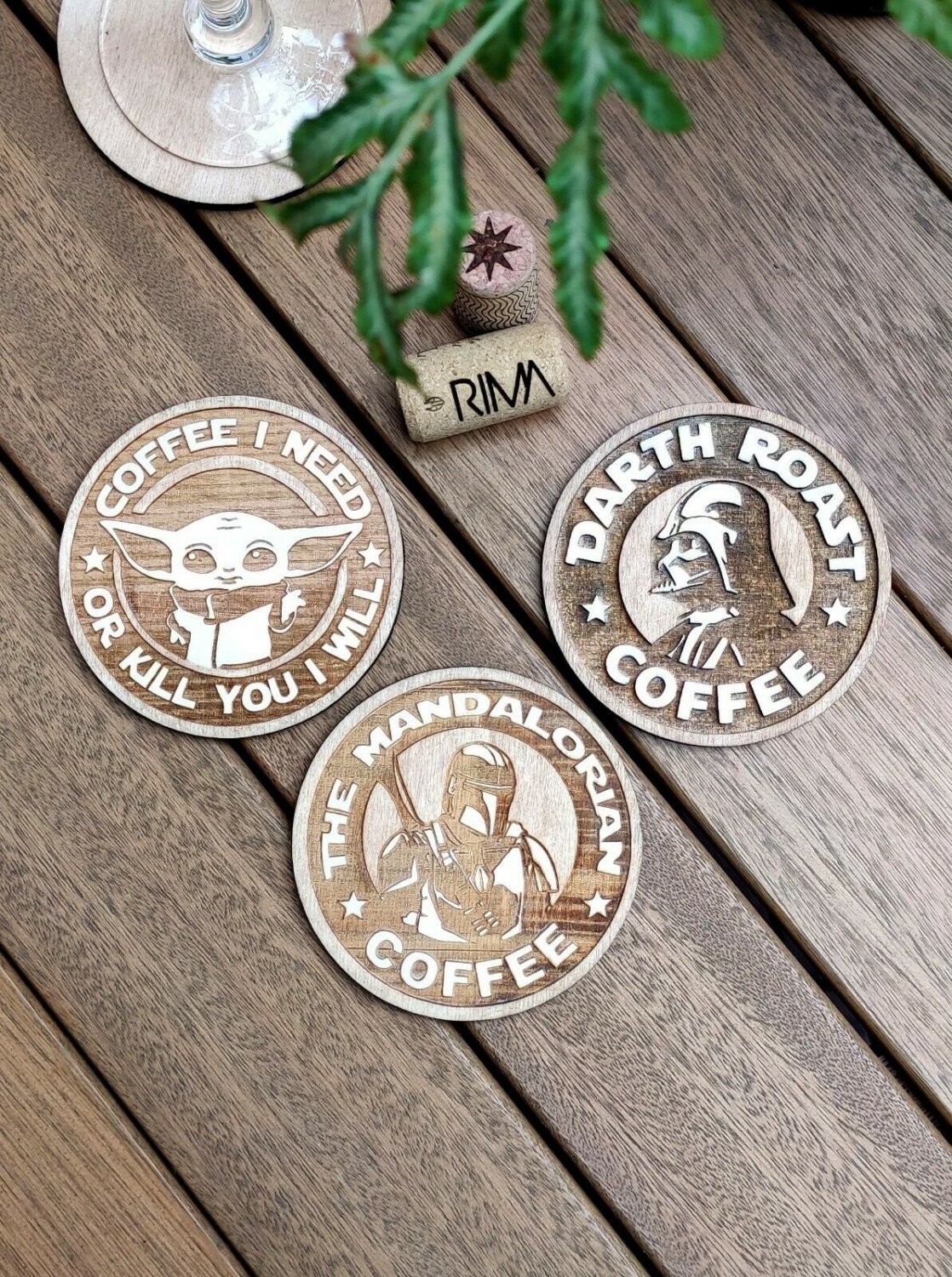 Set of 3 Star Wars Coffee Wood Coasters - Cup Holder