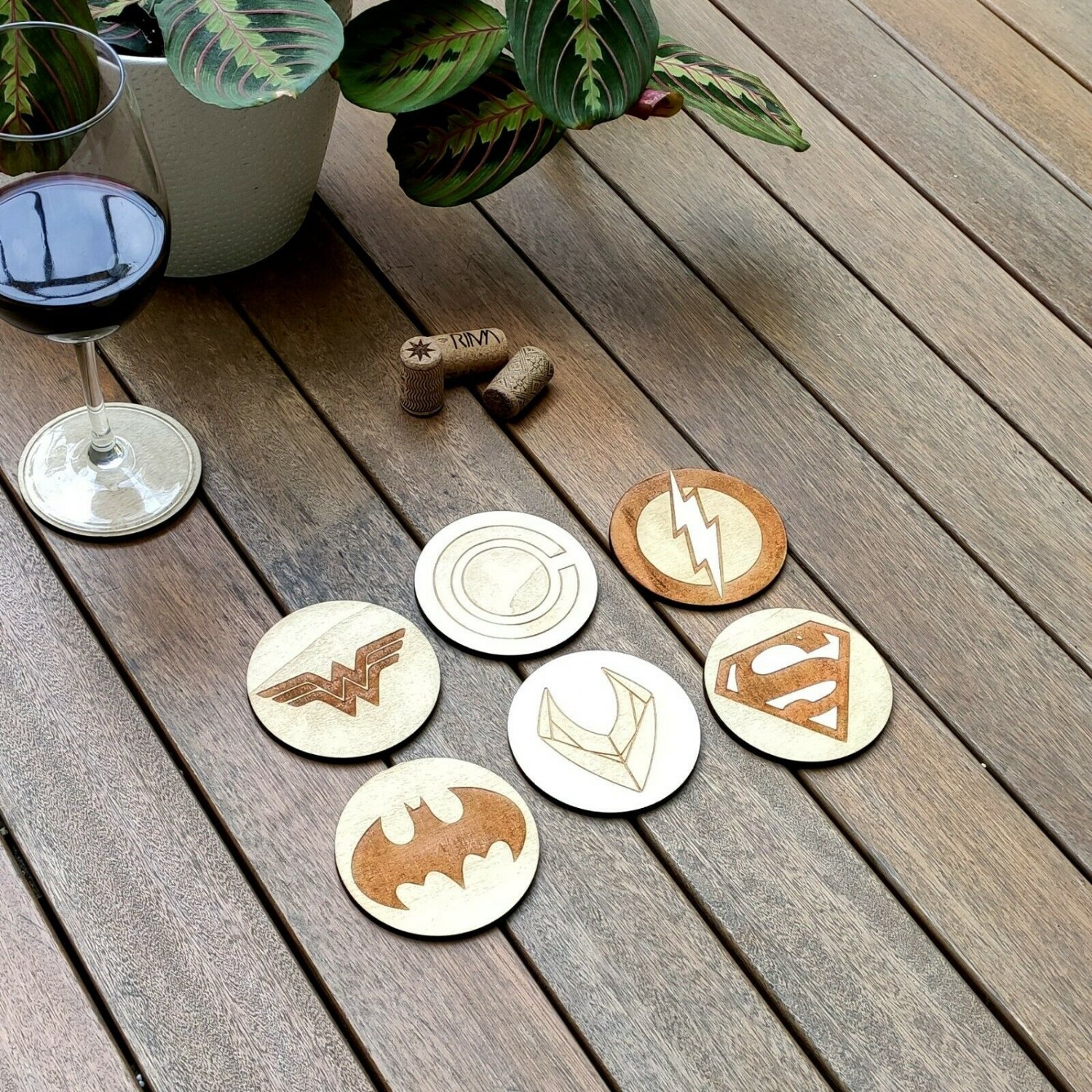 Set of 6 Justice League Wood Coasters - Cup Holder