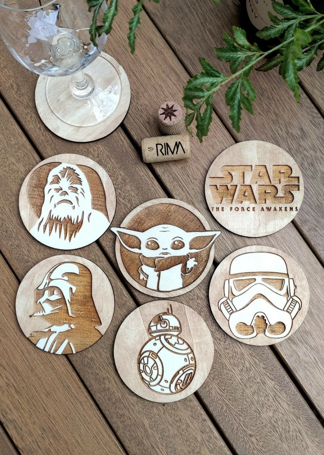 Set of 6 Star Wars Wood Coasters - Baby Yoda Coaster - Cup Holder