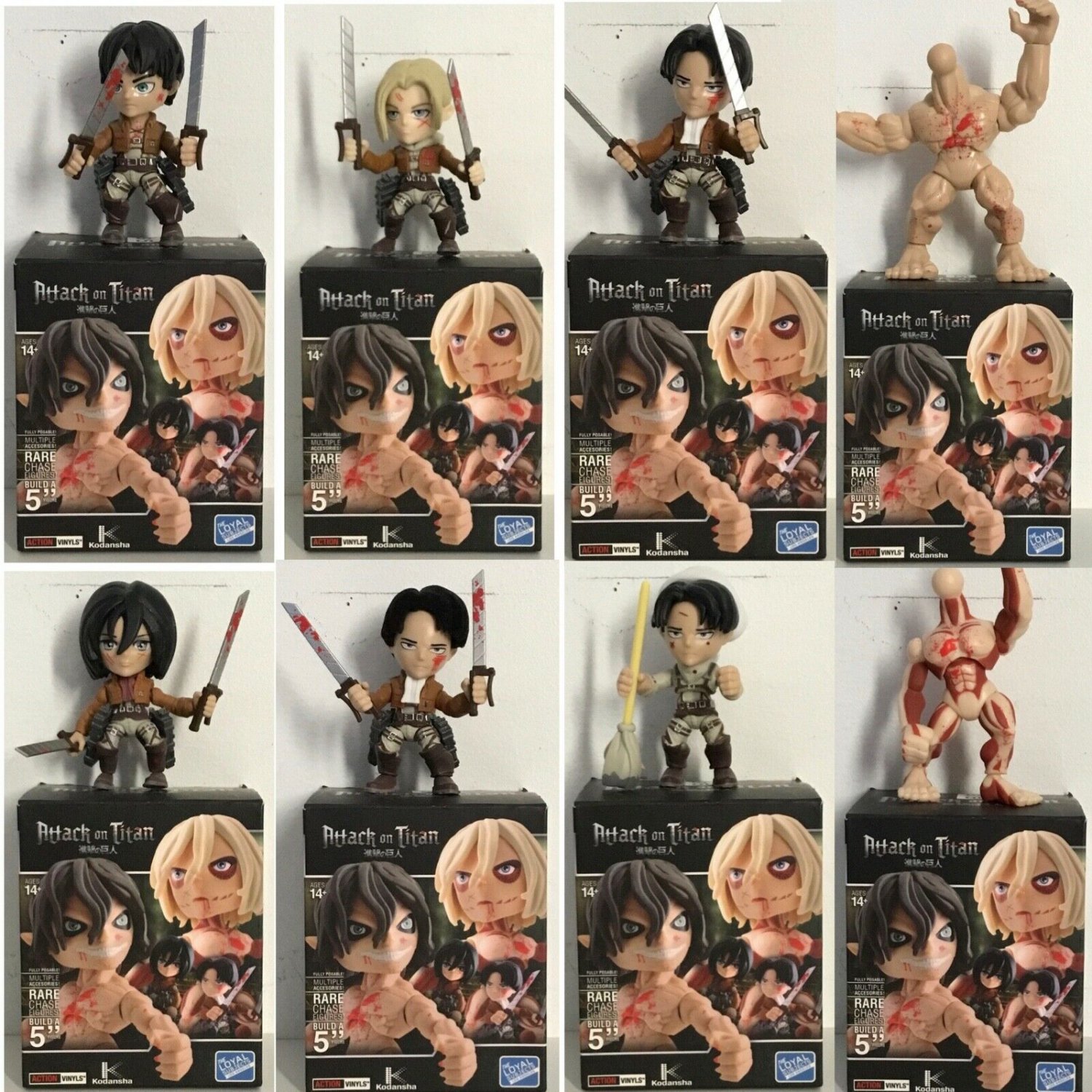 Loyal Subjects Attack on Titan Battle Damage 8 Figure Lot Eren Mikasa Levi Annie
