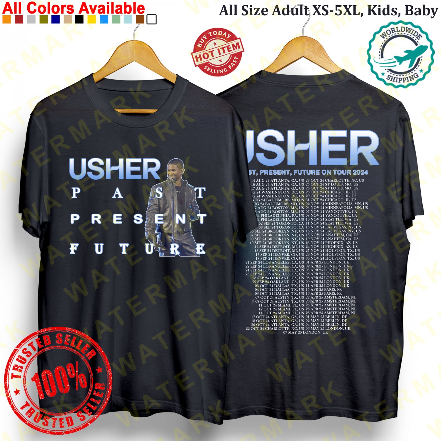 Usher Past Present Future Tour 2024 T Shirt Concert A Lbum Shirt Adult