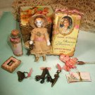 Tiny 21/4" All Bisque Miniature Dollhouse doll's doll and Mini doll accessories/in Box