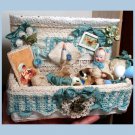 Tiny 3 1/2" All Bisque Miniature German Baby Dollhouse doll with Trunk of mini accessories