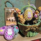 Two sweet 5" Easter Rabbits ( Mr and Mrs Rabbit) w/ basket of Easter Eggs