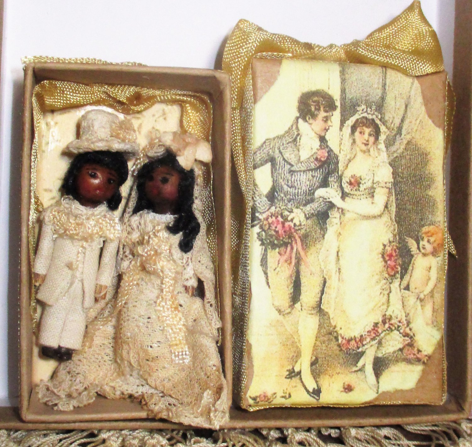 Two So tiny 1 3/4" OOAK ( Artist) Bride & Groom Dollhouse/ doll's dolls