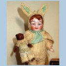 Sweetest 4" All Bisque German Baby Boy ( in bunny outfit) and mini teddy bear