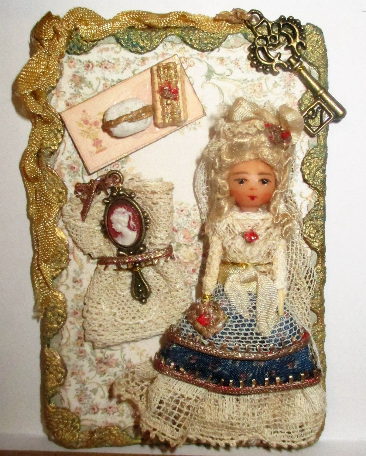 Mini 21/2" one of a kind Artist doll's doll on accessory card
