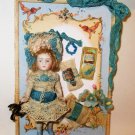 3"  Antique German All-Bisque Dollhouse Doll on Accessory Card
