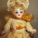 3½" Antique Bisque Head Mignonette ( Glass Eyes, Swivel Head) Doll in Display Box