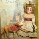 Sweet 3½" All Bisque German (Glass Eyes-Swivel Head) Mignonette Doll and Sheep