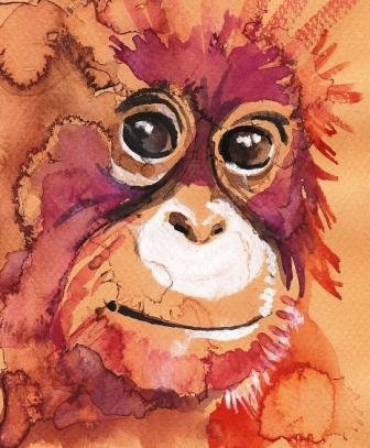 "Baby Orangutan" Watercolor Painting Print