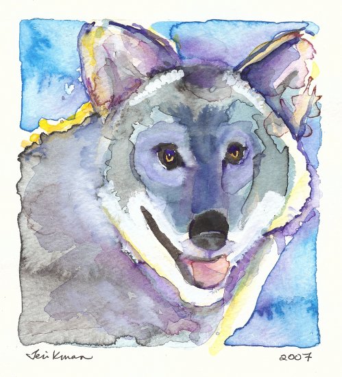 "Laughing Wolf" Watercolor Painting Print