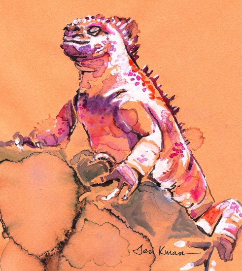 "Smug Marine Iguana" Watercolor Painting Print