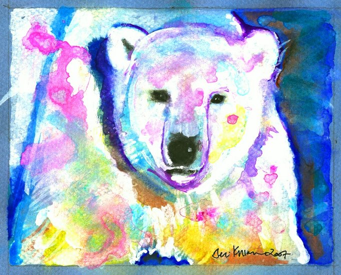 "Northern Lights" Polar Bear Watercolor Painting Print