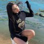 Pattern Print Turtleneck Y2K Cropped Tee Women Long Sleeve Fashion Streetwear Top Women