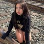 Pattern Print Turtleneck Y2K Cropped Tee Women Long Sleeve Fashion Streetwear Top Women