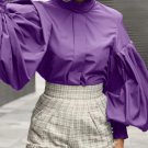 omen Tunic Fashion Blouses Chic Big Lantern Sleeve Tops Solid Color Shirt Femme
